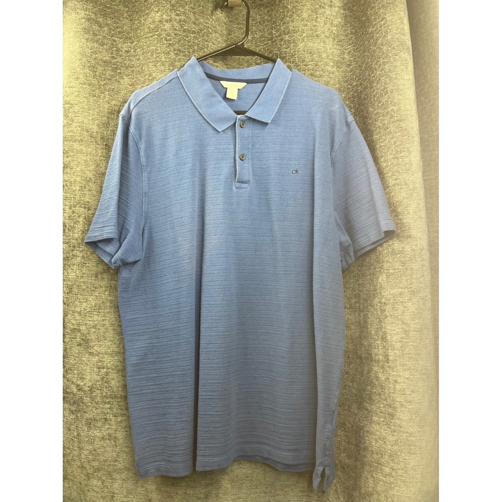 Calvin Klein Mens Blue Textured‎ Stripe Short Sleeve Polo Shirt XL EG
